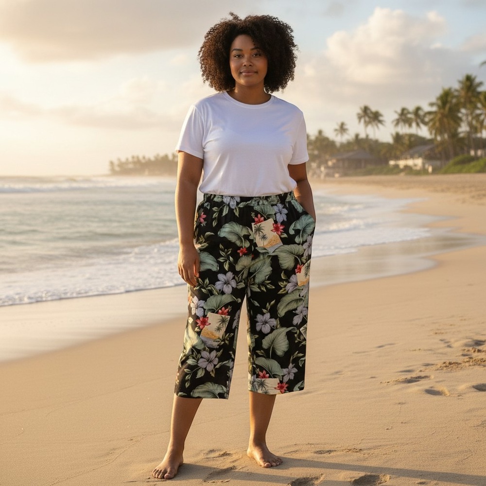 Tommy Bahama Vintage 100% Silk Tropical Floral Cropped Trousers Womens Large